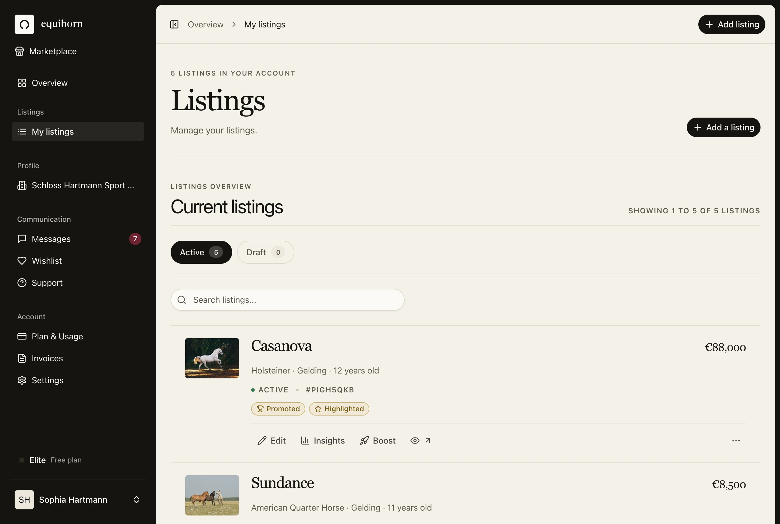 The Equihorn horse listing form